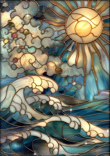 Waves and sun rays - rays, stained
