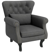 HOMCOM Wingback Armchair, Chesterfield-style Accent Chair, Dark Grey