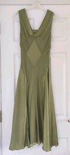 Phase Eight Olive Green Silk Satin & Chiffon Bias Cut Fit & Flare Slip Dress S 8