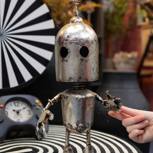 Silver metal robot garden - silver,