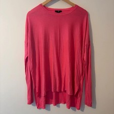 H&M Hot Pink Fine Knit Jumper Sweater Drop Shoulder High-Low Hem Size M