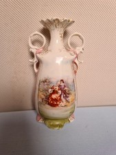 Vintage Hand Painted Porcelain Vase Rococo Scene Gold Accents Unmarked