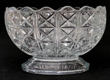 Vintage Pressed Glass Pedestal Bowl Diamond Cut Centrepiece Fruit Trifle Dish