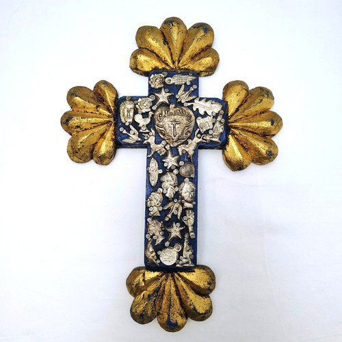 Mexican milagros wood cross - mexican,