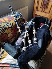 McCallum 2007 AB3 Highland Bagpipes, engraved nickel and imitation ivory w/ Case