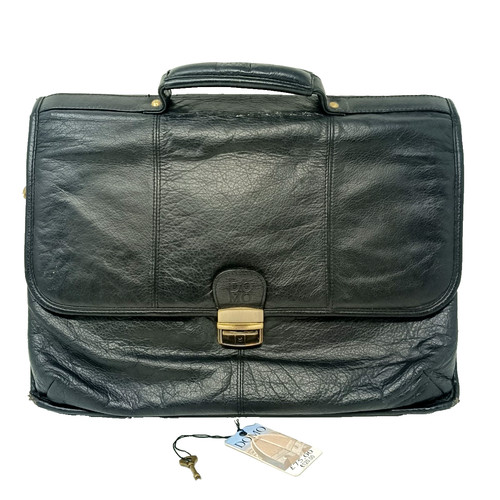 Domo black leather briefcase - black,