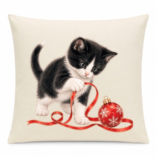 Christmas black white kitten - christmas,