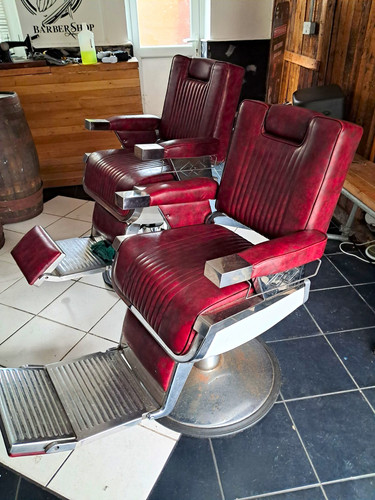 Red barber chair with - barber,