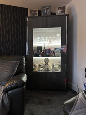 Display Cabinet with Glass Doors and LED Lighting and Storage for Living Room
