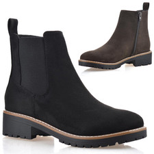 Ladies Womens Mid Block Heel Zip Up Walking Chelsea Biker Ankle Boots Shoes Size