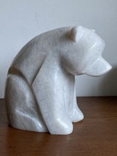 Carved Marble agate Stone Polar Bear Statue door stop decor Figure W