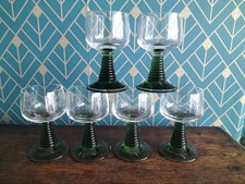 70s Vintage Green Ribbed Beehive Stem Roemer Wine Hock Glasses