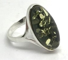 Green amber oval ring solid
