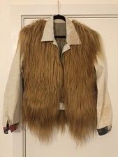 Rare Unique Long Haired Genuine Sheepskin And Denim Stage Jacket
