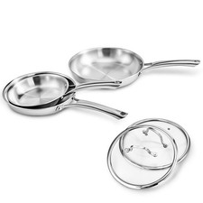 5 piece Set Stainless Steel Frying Pan Set Measuring 20/24/28 cm With Two Lids