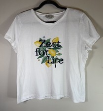 Hobbs White Cotton Pixie T Shirt UK XL Cropped ‘Zest For Life’ Lemon Print Women