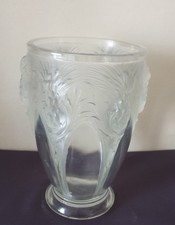 VERLYS, very nice pressed molded glass vase partly frosted, thistle decor