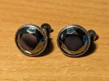 Victorian/Edwardian Silver White Metal Black Stone Set Screw Back Earrings