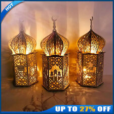 Ramadan Eid Mubarak LED Light  Wooden Lantern Lamp Muslim Ornament Party Decor