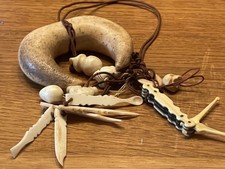 Antique Japanese Netsuke Charm Set Carved Amulets & tools Meiji Era Ojime