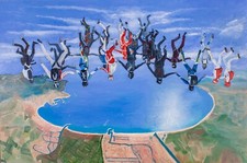 Large original oil painting 150 x 100 cm 'Skydiving Over the Sea'