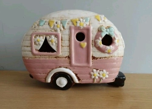 Village pottery pink caravan - village,