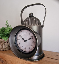 Grey Railway Clock Vintage Style Desktop Free Standing Metal Unique Decor