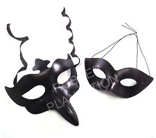Black Leather Look Venetian Masquerade Masks Mens Womens His & Hers Halloween 