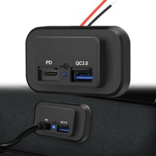 QC3.0 PD Type C Dual USB Port Car Fast Charger Socket Power Outlet Panel Mount