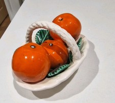 VTG Miniature Capodimonte Porcelain Basket of Oranges  Fruit Made In Italy