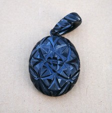 LARGE ANTIQUE WHITBY JET LOCKET with ORIGINAL GLASS AND PHOTO