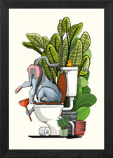 Mandrill using toilet Framed