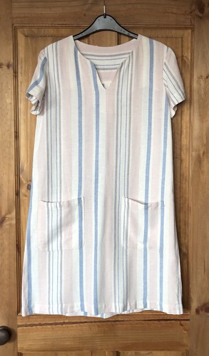 Linen blend pink white - blend,