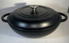 KIRKTON HOUSE CAST IRON ENAMELLED 30cm BLACK SHALLOW ROUND CASSEROLE & LID