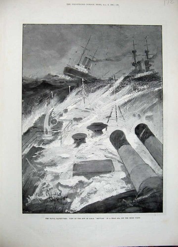 Old antique print 1896 - old, naval