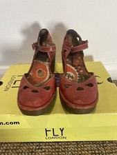 fly London Yuna red leather ankle strap wedge shoes size 5  good condition