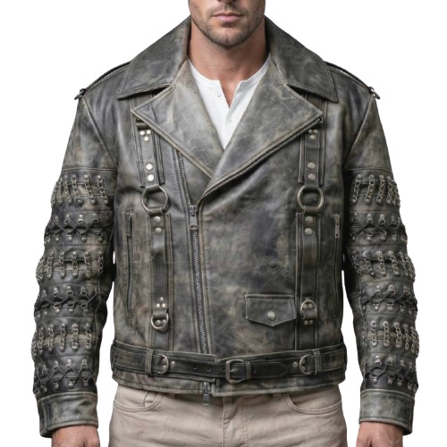 Mens leather biker jacket - leather,