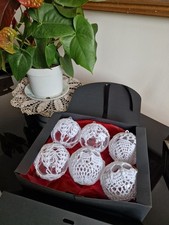 6-Hand Crochet Christmas Tree Baubles Decorations. 