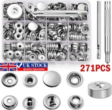 Heavy Duty Snap Fasteners Press Studs Kit +Poppers Leather Button Tool 271pcs UK