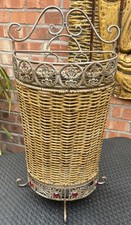 Umbrella Stand Wicker Metal Shabby Chic Walking Stick Vintage  H 63cm W 31cm
