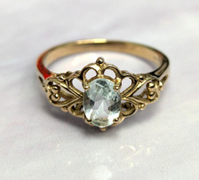9ct Yellow Gold Ring Aquamarine Stone Full UK Hallmarked Ring Size N 1/2