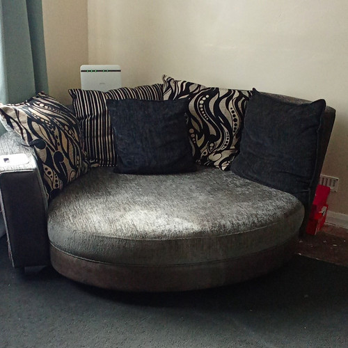 Round grey fabric sofa - sofa, 200cm
