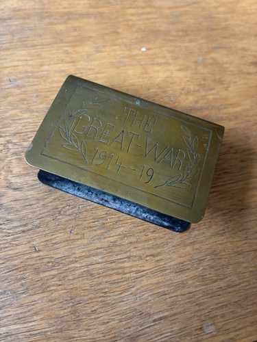 Trench art brass matchbox - art,