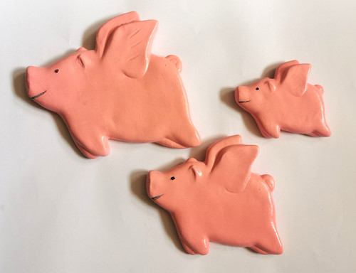 Flying pigs pink plaster - pigs, wall