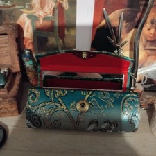 Vintage Chinese Blue Vanity Lipstick Mirror Case.