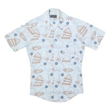 JC PENNY Mens White & Beige Geometric Pattern Short Sleeve Shirt S Casual Cotton