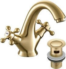 Victoria Golden Bathroom Sink Tap for Basin with Pop up Sink Plug Dual lever.