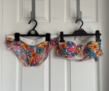 Ladies Pink  Mix FLOOZIE By Frost French 2 Piece Bikini Swimwear Size 34D 12UK