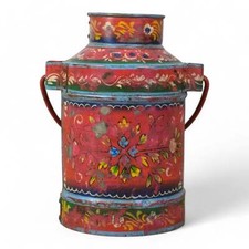 Metal Indian Hand Painted Milk Can Churn