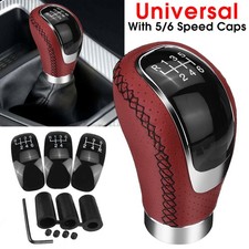 5/6 Speed Black Leather Manual Car Gear Shift Knob Shifter Lever w/ 3 Knob Caps